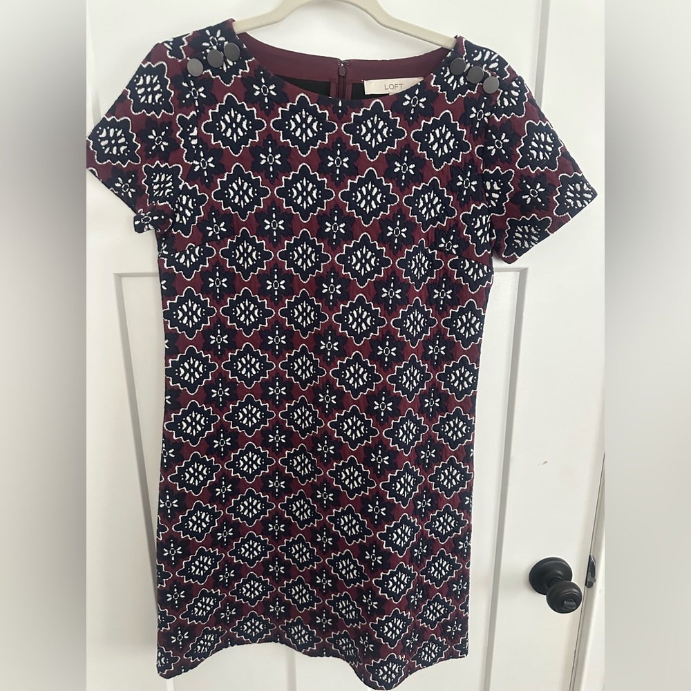 The Loft Burgundy and Navy Shift Dress